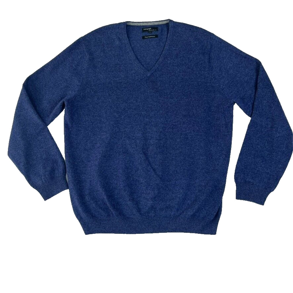 M&P Autograph Sweater Mens Large Blue Regular Fit Pure Cashmere V-Neck Pullover